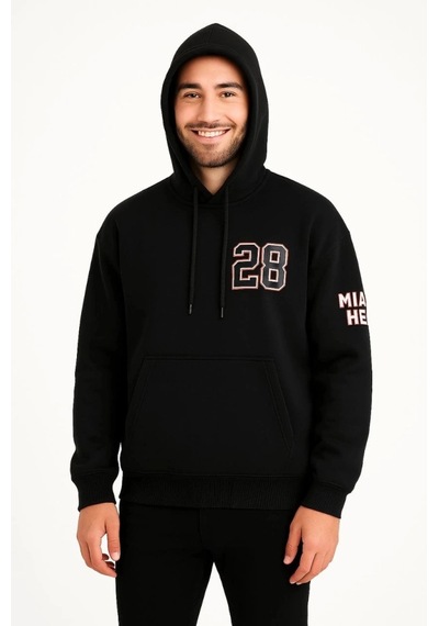 Zenna Tarz Üç İplik Kapüşonlu Ön Ve Arka Baskılı Sweatshirt Hoodie - Siyah