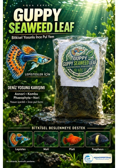 Aqua Expert Guppy Seaweed Leaf Aonori & Kombu Yosunlu İnce Pul Lepistes Ve Tropheus Yemi - 20 Gr