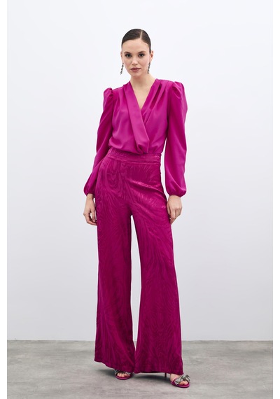 Sateen Kruvaze Vatkalı Bodysuit - Fuşya