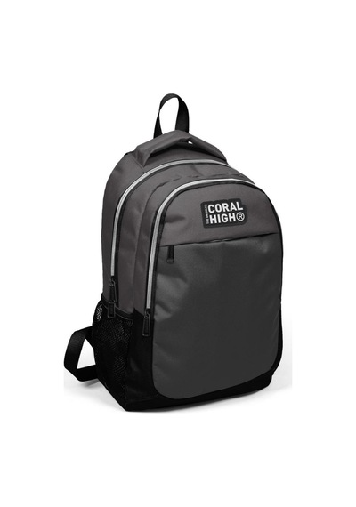 Coral High Kids Koyu Gri Siyah Üç Bölmeli USB Şarjlı Kulaklık Çıkışlı Okul Sırt Çantası 24307