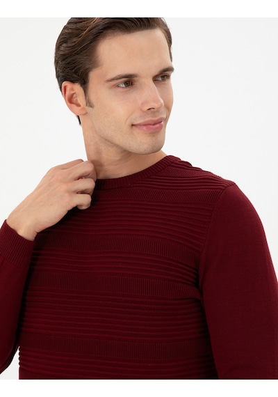 U.S. Polo Assn. Erkek Slim Fit Bisiklet Yaka Bordo Kazak 50297064-VR014