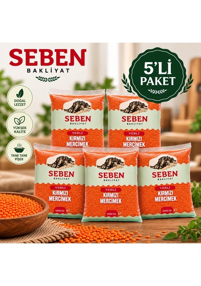 Seben Kırmızı Mercimek Yerli 1000 Gr X 5 Paket