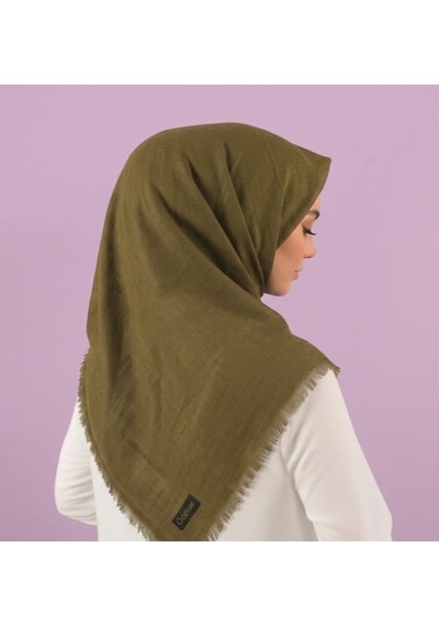 Özense Çift Flamlı Pamuklu Terletmeyen 4 Mevsim Kullanılabilir 100x100 Cm Eşarp Haki Yeşili