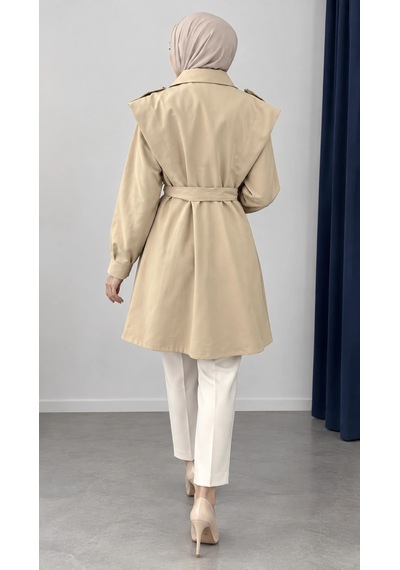 Nevayla Moda Kuşaklı Fermuarlı Mevsimlik Trençkot - Bej / M0116