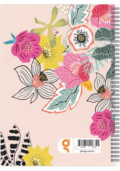 Renkli Çiçekler Spiralli Günlük Planlama Defteri - 100 Sayfa - 17x24 Planlayıcı Defter Beyaz - Mor