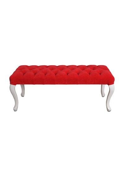 Masifart_Mobilya Masifart Kapri 120 Cm Kırmızı Kapitoneli Bench Puf Beyaz Lake