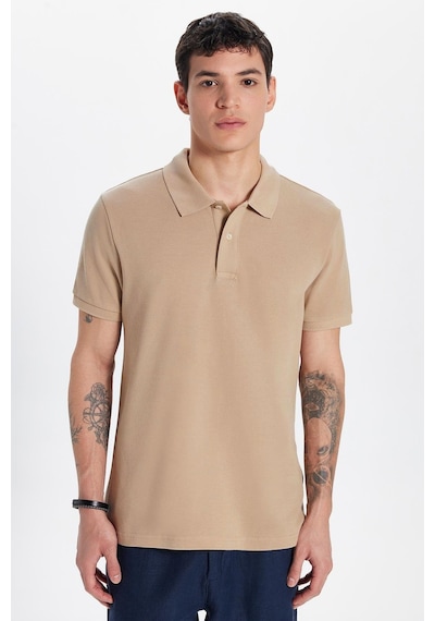 Tudors Erkek Slim Fit Dar Kesim %100 Pamuk Bej Polo Yaka Tişört-32767 Bej