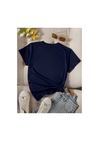 Medinenur Kalp Baskılı Basic T-shirt Lacivert