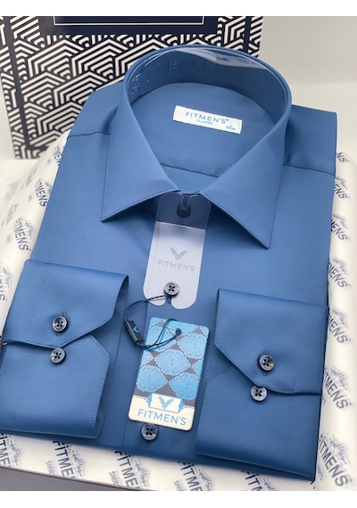 Fitmens Klasik Uzun Kol Cepsiz Likralı Rahat Kumaş Erkek Gömlek Fs-004517 - Açık Lacivert-3194