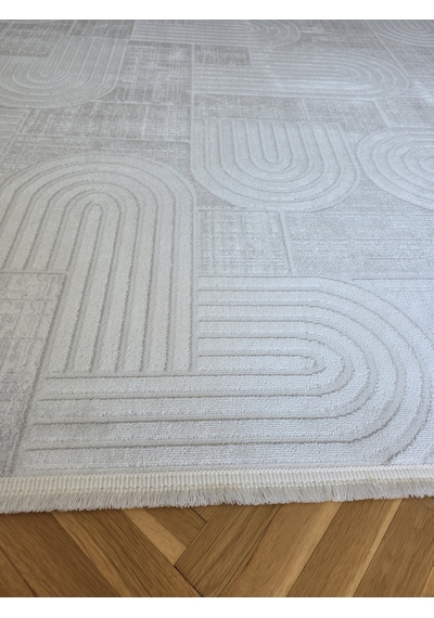 Elvey Home London Krem Gri Dekoratif Bambu Akrilik Yumuşak Modern Özel Ölçü Koridor Oturma Çocuk Odası Halısı 004-krem/gri