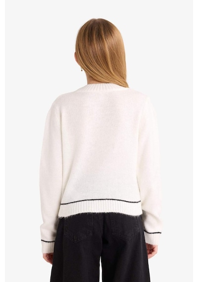 Defacto Kız Çocuk Slim Fit Dar Kesim Bisiklet Yaka Nakışlı Triko Kazak G3242a825wner2 Ekru-er2