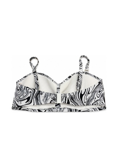 Büyük Beden Straplez Sabit Pedli Desenli Ayarlanabilir Askılı Kadın Bikini Üst Beyaz