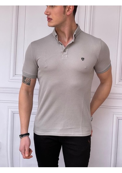 Modefendi Slim Fit Düğme Detaylı Pamuk Örme Polo Yaka Tshırt Gri