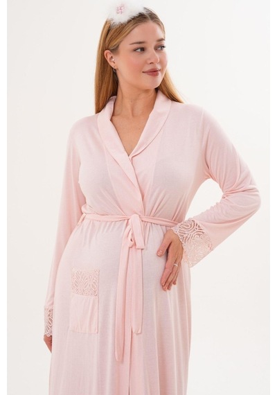 Mecit Pijama Mecit 6306 Pudra Kadın Uzun Kollu Uzun Sabahlık
