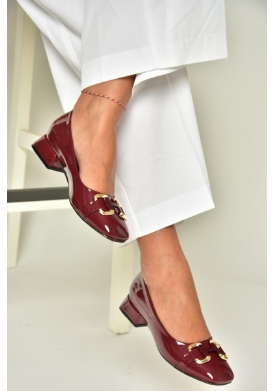 Fox Shoes T590122808 Bordo Rugan Alçak Topuklu Kadın Ayakkabı Bordo