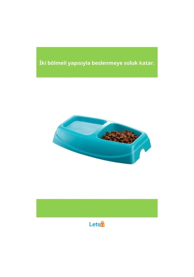 İkili Büyük Plastik Mama Kabı Mor Mavi Yeşil Pembe 30,5x19,5x7,5 Cm