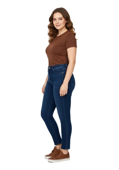 Kübra Kadın Bilek Jeans Pantolon Kemer Lastikli Düğmeli Taşlı Bgl-st05058 Koyu Mavi