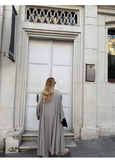 Bonacosa Kadın Viskon 3 Lü Takım Kimono + Beli Lastikli Salaş Pantolon + Crop 8 Renk Vizon