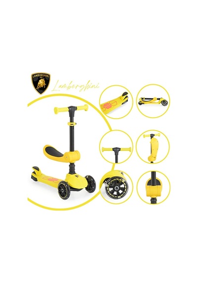 L5-2ın1-y Lamborghını Lisanslı Katlanır Oturaklı Işıklı Scooter Sarı Çok Renkli
