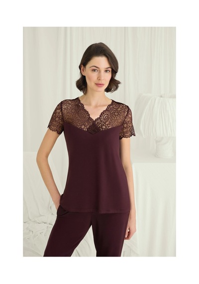 Aria's Closet Arias Closet Kısa Kollu Ve Dantelli V Yaka Pijama Takımı MÜRDÜM