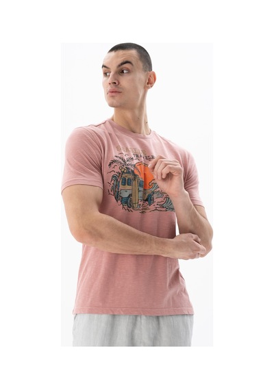 AR-MA Arma Erkek Regular Fit Parça Boyama Bisiklet Yaka Tişört Y25344490701 Pembe