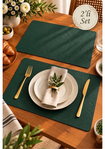2'li Deri Amerikan Servis Seti 45x30 Cm Örgü Dokulu Supla Masa Servis Altlığı Haki - 939971829 Haki