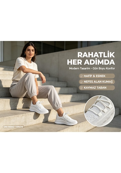 Leu Unısex Triko Spor Ayakkabı Beyaz