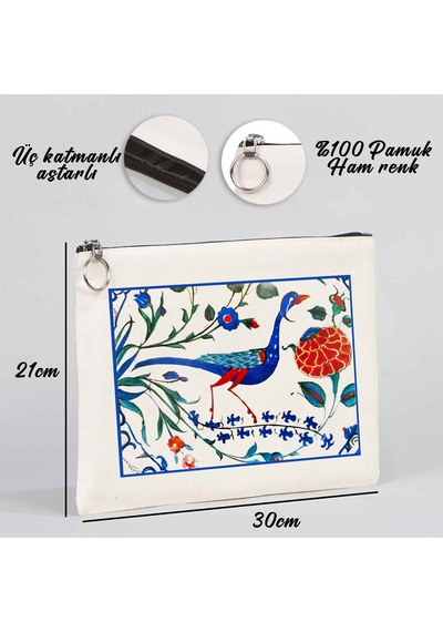 Türk El Sanatları Tablet/portföy Çanta - Astarlı 30x21 Cm Beyaz - No.012 Beyaz - Siyah
