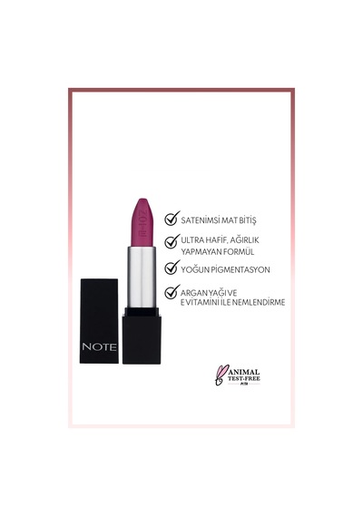 Note Cosmetique Mattever Lipstick Yarı Mat Saten Bitişli Ruj 10 Shocking Fuschia - Mor
