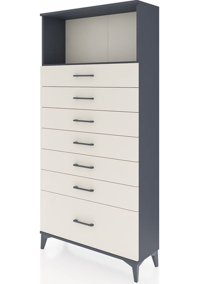 Arges Dolap Tek Raflı 7 Çekmeceli 88x30x182 Antrasit-aytaşı Antrasit