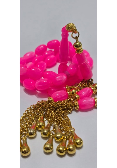 Ağır Püskül Pembe Sentetik Opal Tesbih