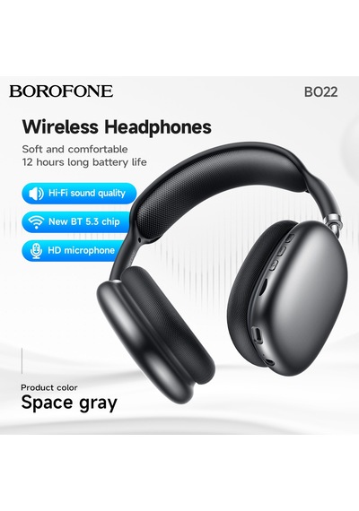 Elmpaly Mavi Bluetooth 5.3 Borofone Bo22 Yeni Kablosuz Kulak Üstü Kulaklık Spor Kulaklığı Derin Bass