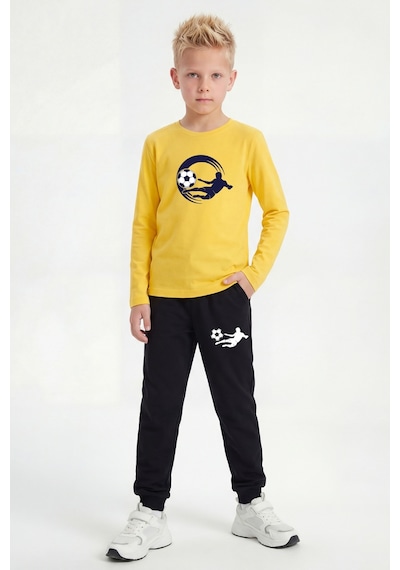 Panios Kids 3'lü Yuvarlak Yaka Sweatshirt Siyah Eşofmanlı Baskı Detaylı 6 Parça Erkek Çocuk Alt Üst Takım Siyah - Mint Yeşili