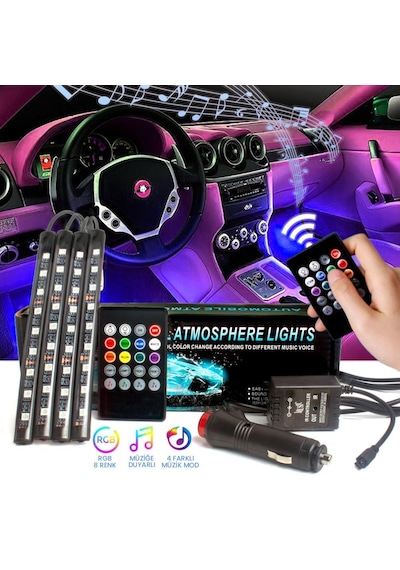 Araç Içi Aydınlatma Kumandalı Müziğe Duyarlı 9 Led Ayak Altı Led (227587912)
