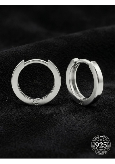 925 Ayar Gümüş Rodyum Kaplama Yuvarlak Unisex Halka Küpe - Çift 2x14mm