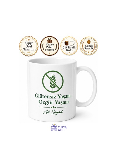Gluten Free Temalı Glütensiz Kupa Bardak Özel Tasarım Hediye Beyaz / Çok Renkli