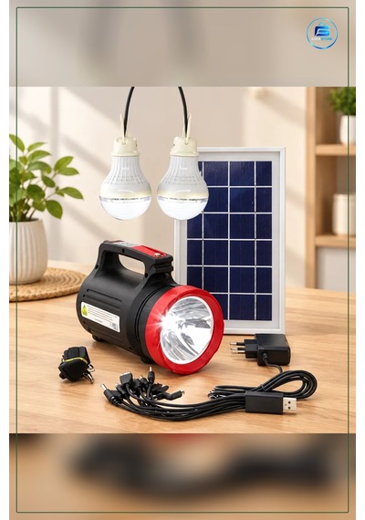 Güneş Enerji Sistemi Ev Işık Paneli 2 Ampullü El Feneri Şarjlı Ta