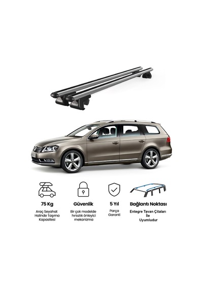 Venüs Volkswagen Passat B7 Sw 2010-2015 Uyumlu Gri Ara Atkı Port Bagaj Tavan Barı