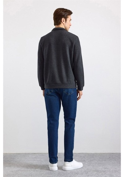Süvari Antrasit Regular Düz Polo Yaka Sweatshirt Ssw2013700002-s08