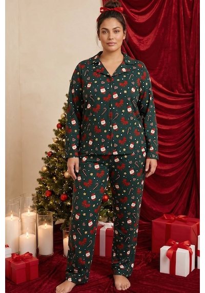 Siyah İnci Yılbaşı Temalı Desenli Termal Kumaşlı Ultra Soft Yumuşak Büyük Beden Battal Boy Düğmeli Örme Pijama Takımı Yeşil Siyah İnci Yılbaşı Temalı Desenli Termal Kumaşlı Ultra Soft Yumuşak Büyük Beden Battal Boy Düğmeli Örme Pijama Takımı Yeşil