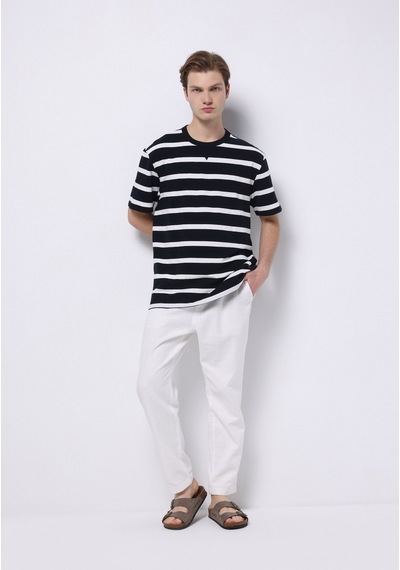 Colin's Colins Comfort Fit Yuvarlak Yaka Çizgili Erkek Lacivert Kısa Kol Tişört Cl1074051 Q1.v1 Nys Navy Strıped