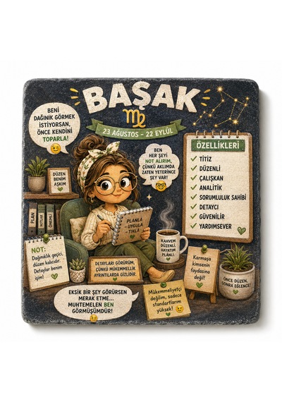 Atölye Sezer Başak Burç Traverten Bardak Altlığı Desenli
