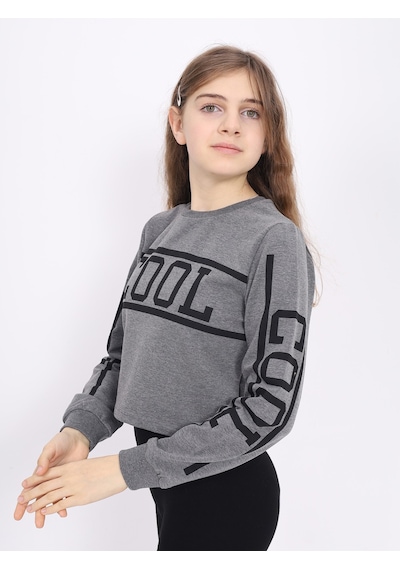 Toontoy Kız Çocuk Cool Baskılı Sweatshirt Antrasit Melanj