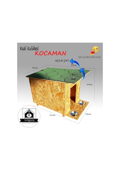Kedigram Kedi Kulübesi Kocaman Green Kedi Evi Shingle Çatı Kaplamalı