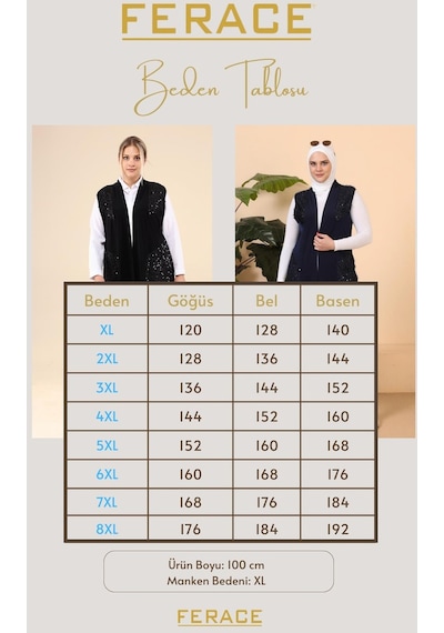 Ferace Tesettür Kadın Buyuk Beden Pulpayetli Siyah Yelek Uzun 001