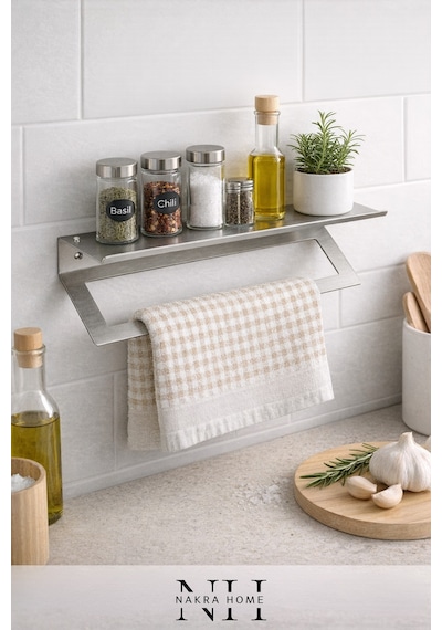 Raflı Havlu Askılığı Paslanmaz Çelik Yapışkanlı Vidalı Banyo Raflı Havluluk Inox