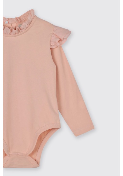 Panço Kız Bebek Fırfır Detaylı Uzun Kollu Pudra Body 3869754