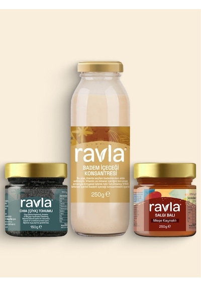 3'lü Ürün - Ravla Chia Tohumu 150g / Badem İçeceği 250g / Meşe Balı 250g
