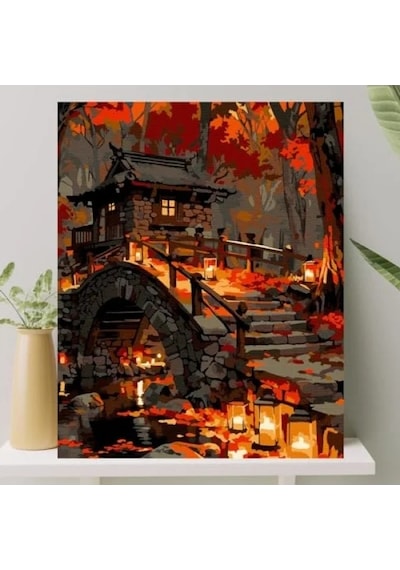 Sayılarla Boyama Tuval Seti - 40x50 Cm Renkli Taş Ev