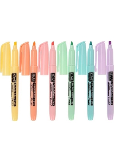 Kraf 345 Fosforlu Kalem Tipi Pastel Renkler 6'lı Paket Çok Renkli